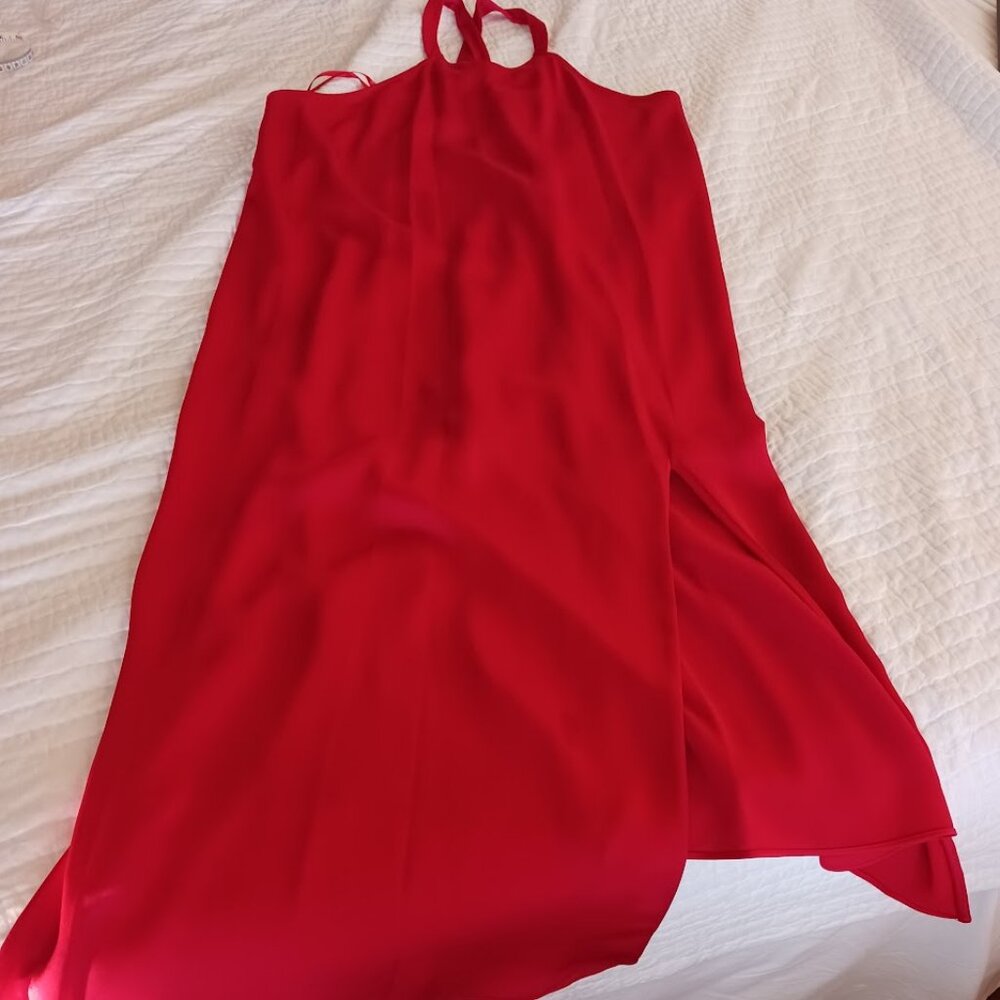 Ruby Red BCBGMaxAzria Halter/Racer Back Mini Cocktail Dress w/ Slit Womens Large - Picture 2 of 7